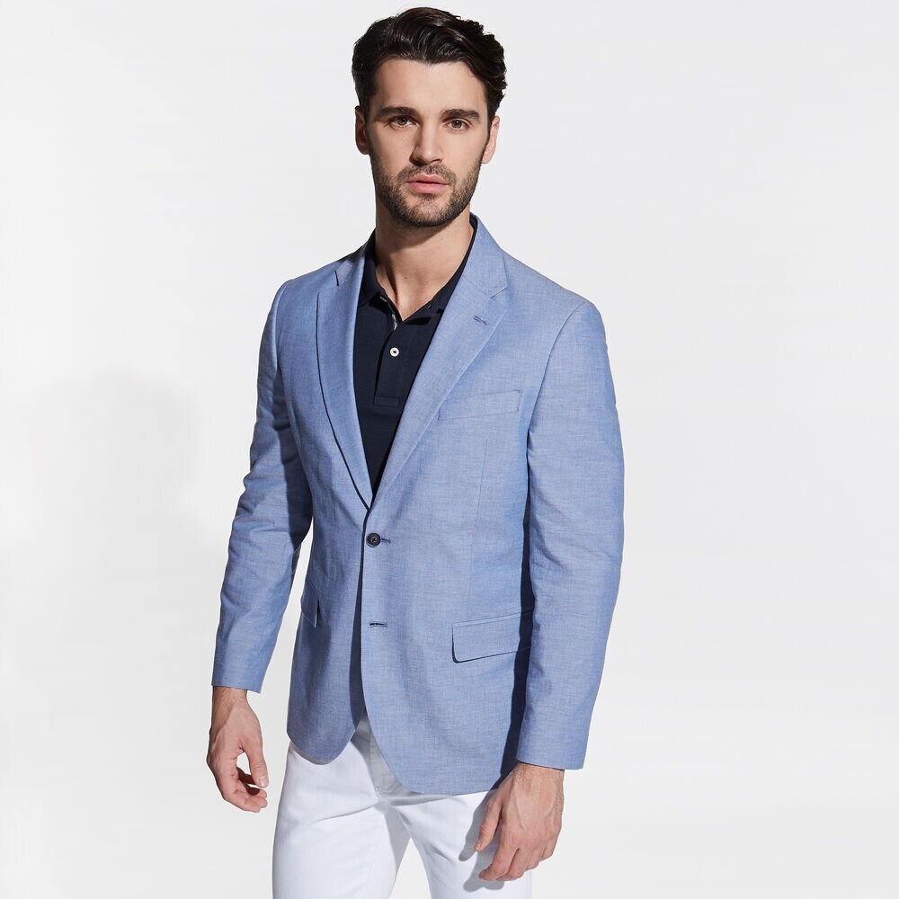 Brielle Stretch Chambray Blazer,Aquabreeze,large