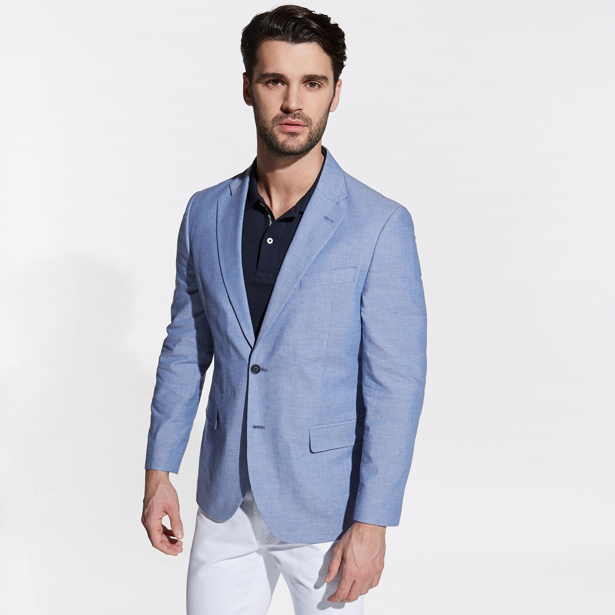Brielle Stretch Chambray Blazer,Aquabreeze,large