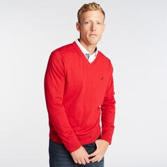 NAVTECH V-NECK SWEATER,Nautica Red,large