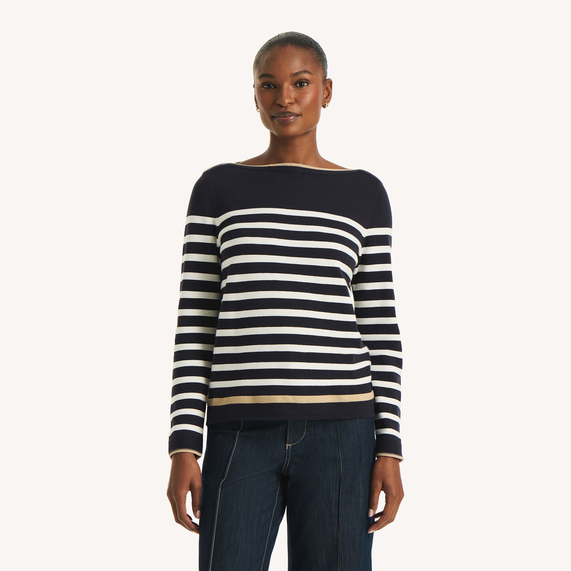 Striped Boatneck Sweater,Ice Blue,large