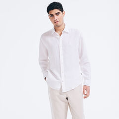 SOLID LINEN SHIRT,Bright White,large