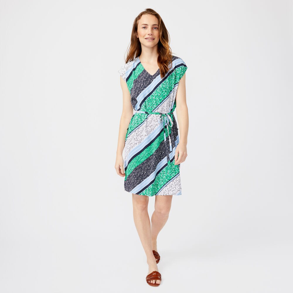 MULTI PRINT STRIPE BIAS DRESS,Bright White,large