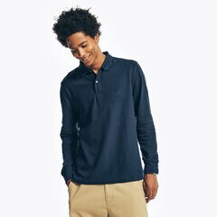 Classic Fit Long-Sleeve Polo,Navy,large