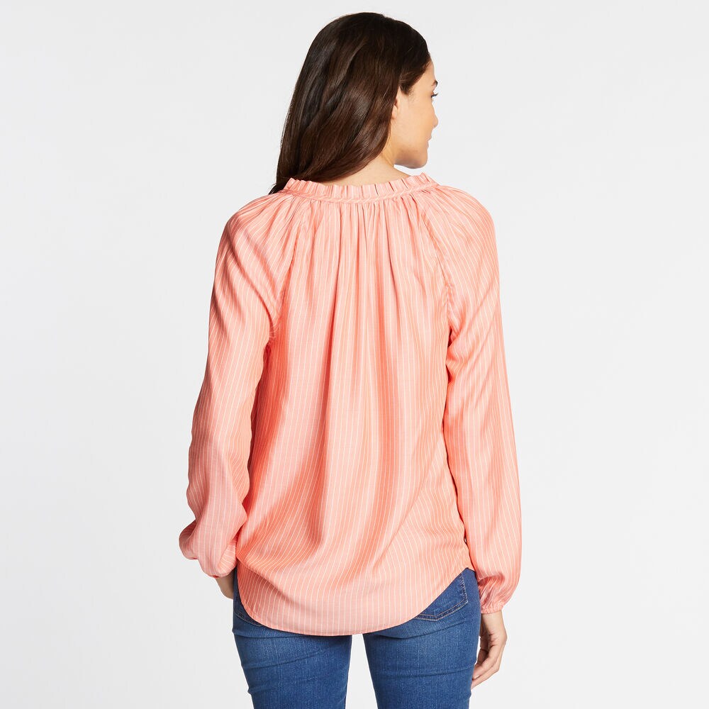 LONG SLEEVE RAGLAN SOFT TWILL STRIPED TOP,Livng Coral,large