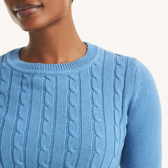 Cable-Knit Crewneck Sweater,South Beach Aqua,large