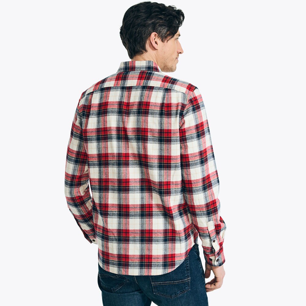 Plaid Flannel Shirt,Almond,large