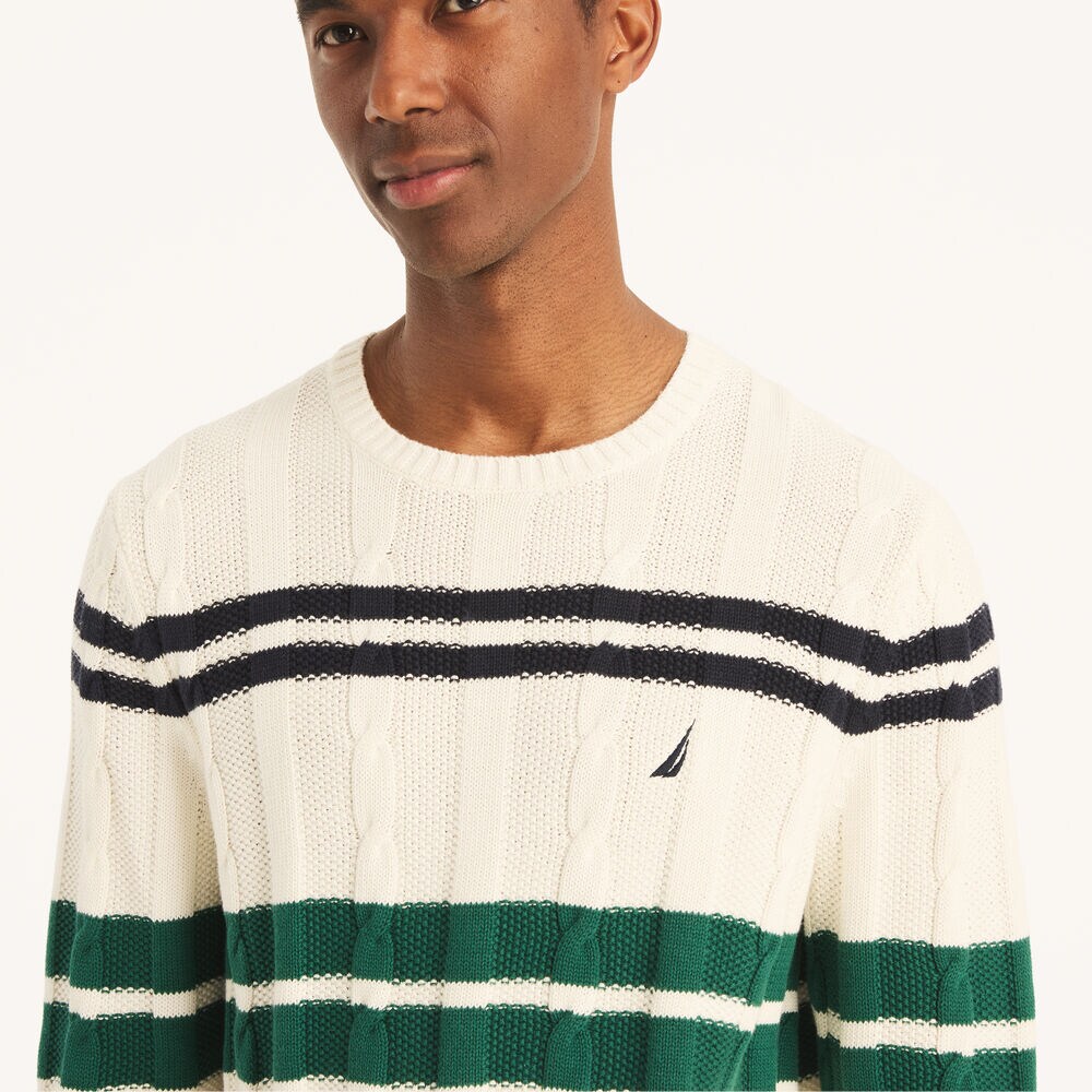 Striped Cable-Knit Sweater,Marshmallow,large