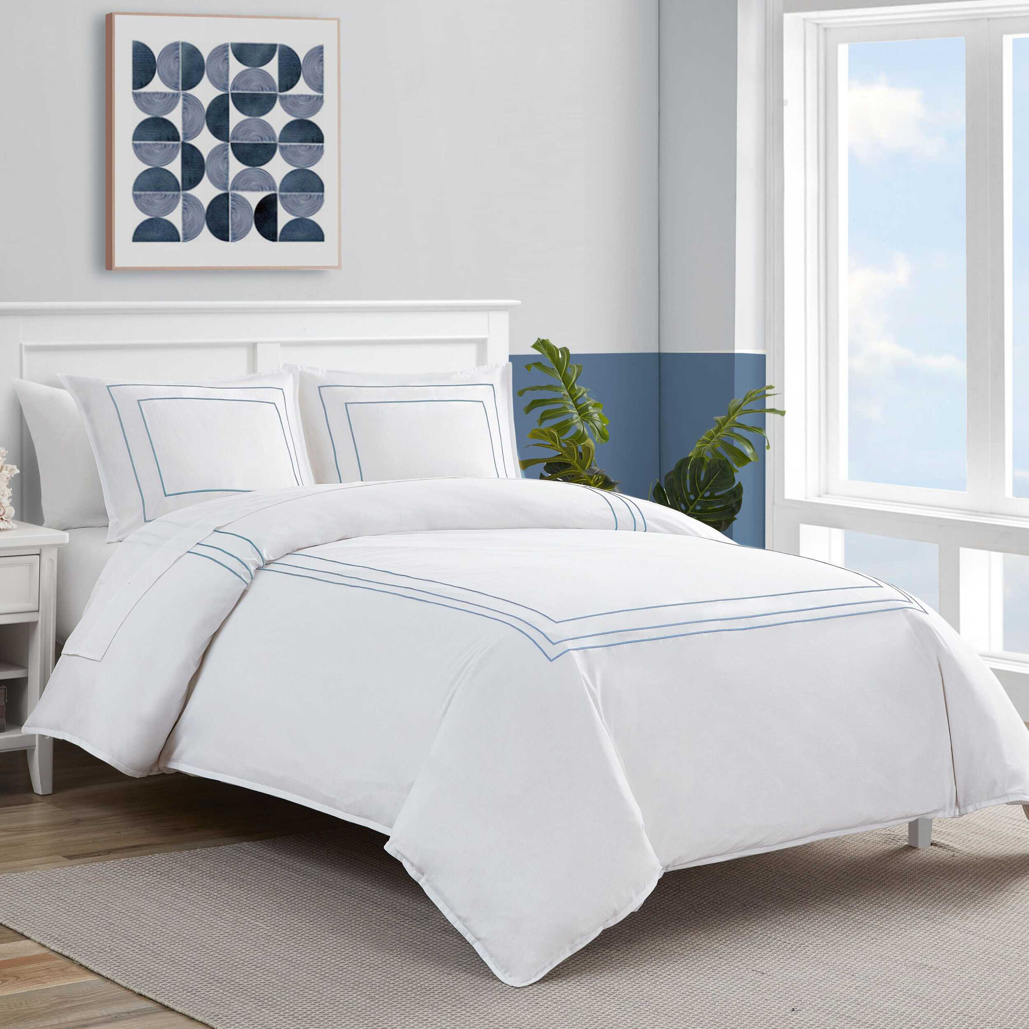 Alden Blue Full Queen Duvet Cover Set,Navy Dusk,large