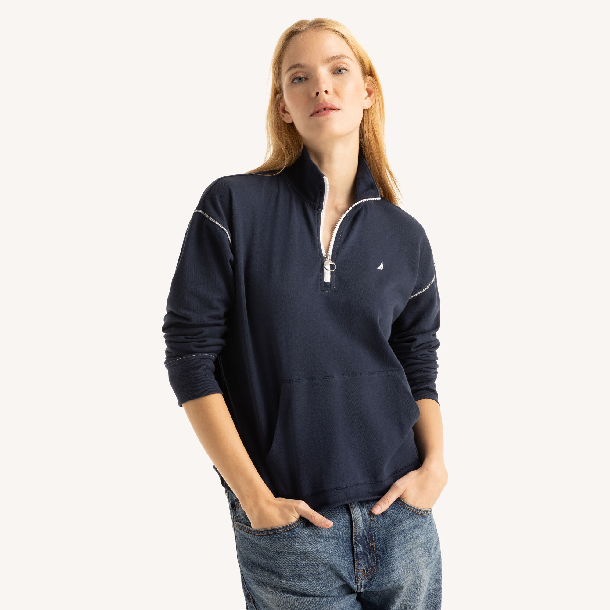 Quarter-Zip Pullover,Naval Blue,large