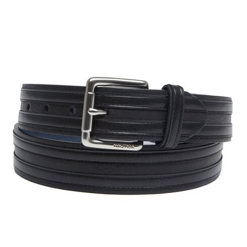 Nautica Men's Genuine Leather Laced Belt – 1.5" Width, Brushed Nickel Buckle, Center Lacing Detail