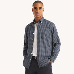 Classic Fit Wrinkle-Resistant Plaid Shirt,Stellar Blue Heather,large