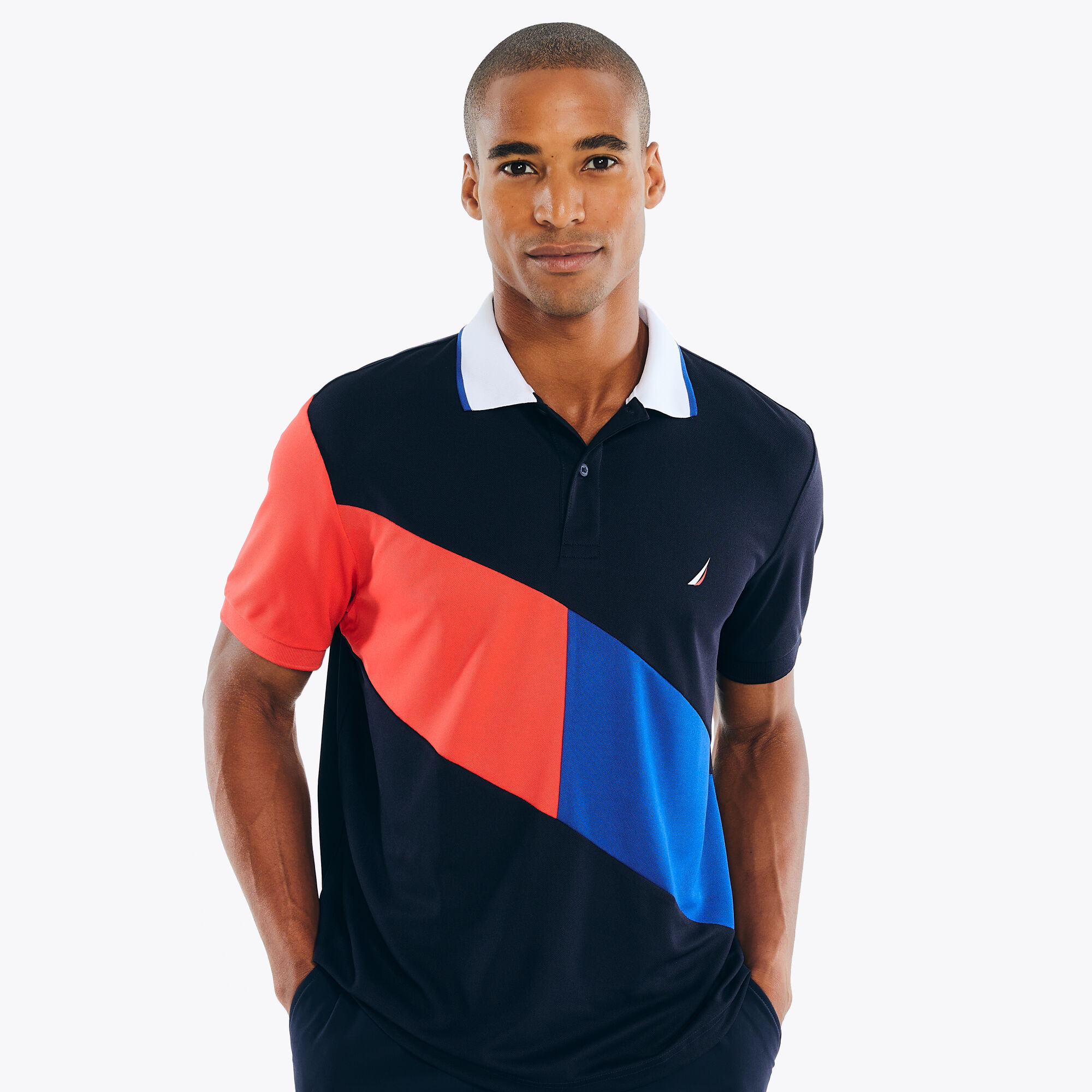 Navtech Classic Fit Diagonal Stripe Polo,Navy,large