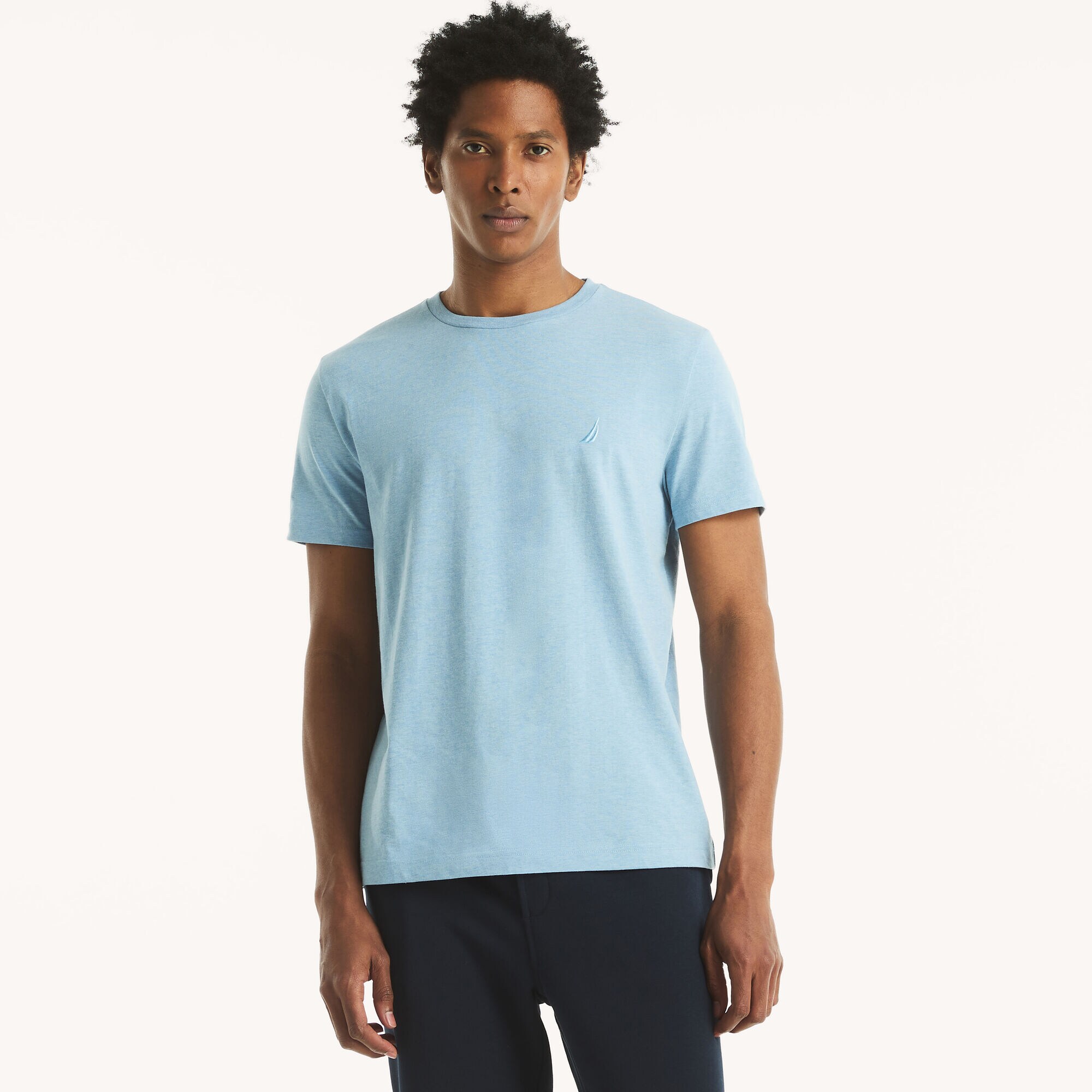 Heather Crewneck Deck T-Shirt,Starlight Blue,large