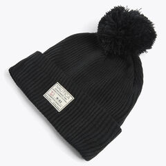 Rib-Knit Pom Hat,True Black,large