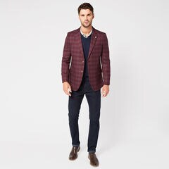 STRETCH PLAID JACKET IN BURGUNDY,Melonberry,large