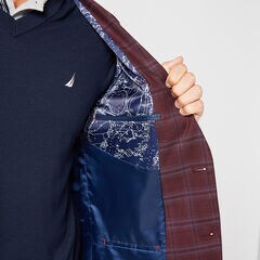 STRETCH PLAID JACKET IN BURGUNDY,Melonberry,large