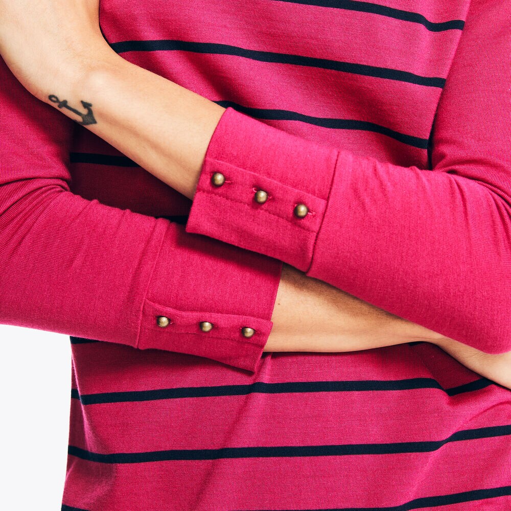 Breton Striped Dress,Deep Fuschia,large