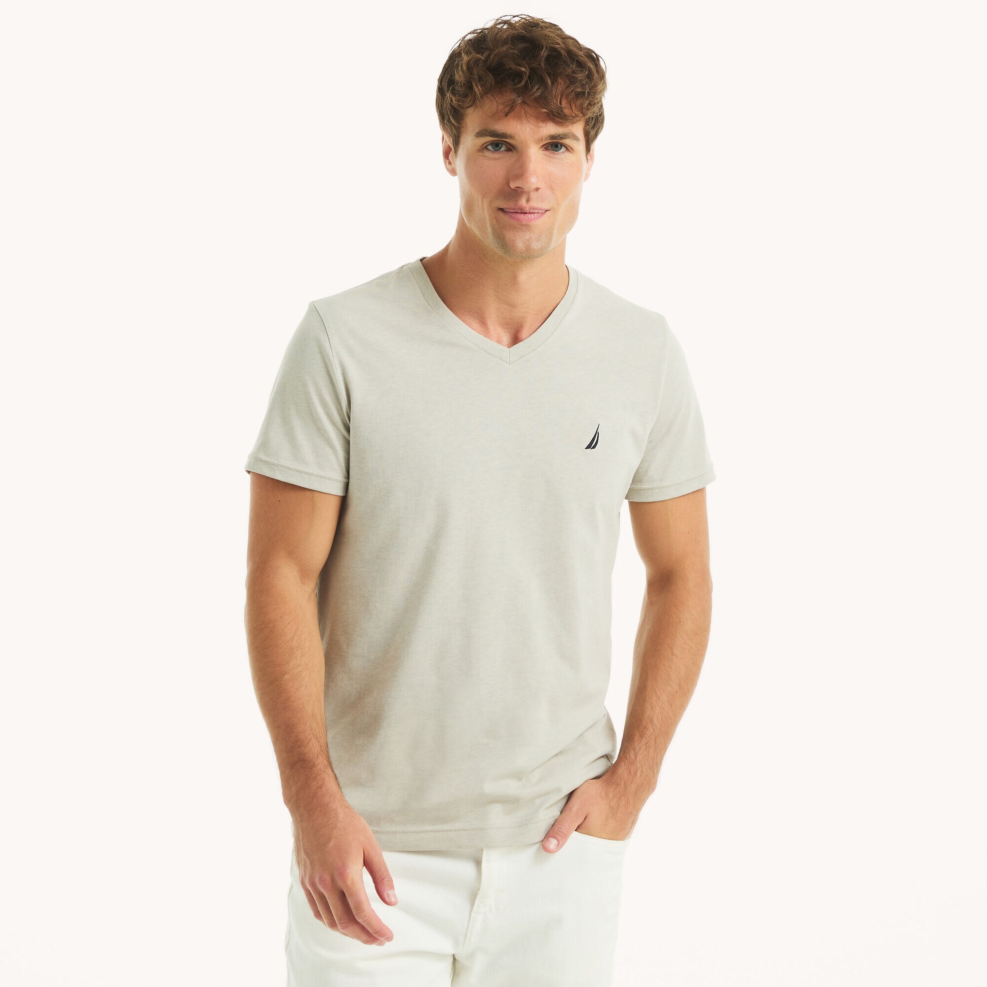 Heather V-Neck Deck T-Shirt,Grey Heather,large