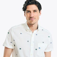 1983 Sustainably Crafted Printed Short-Sleeve Shirt,Sail White,large