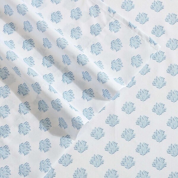 Coastal Coral Blue Queen Sheet Set