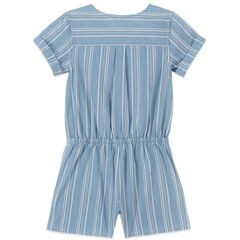 GIRLS' CHAMBRAY STRIPED ROMPER (8-20),Nite Sea Heather,large