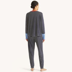 Striped Pajama Pant Set,Crystal Bay Blue,large