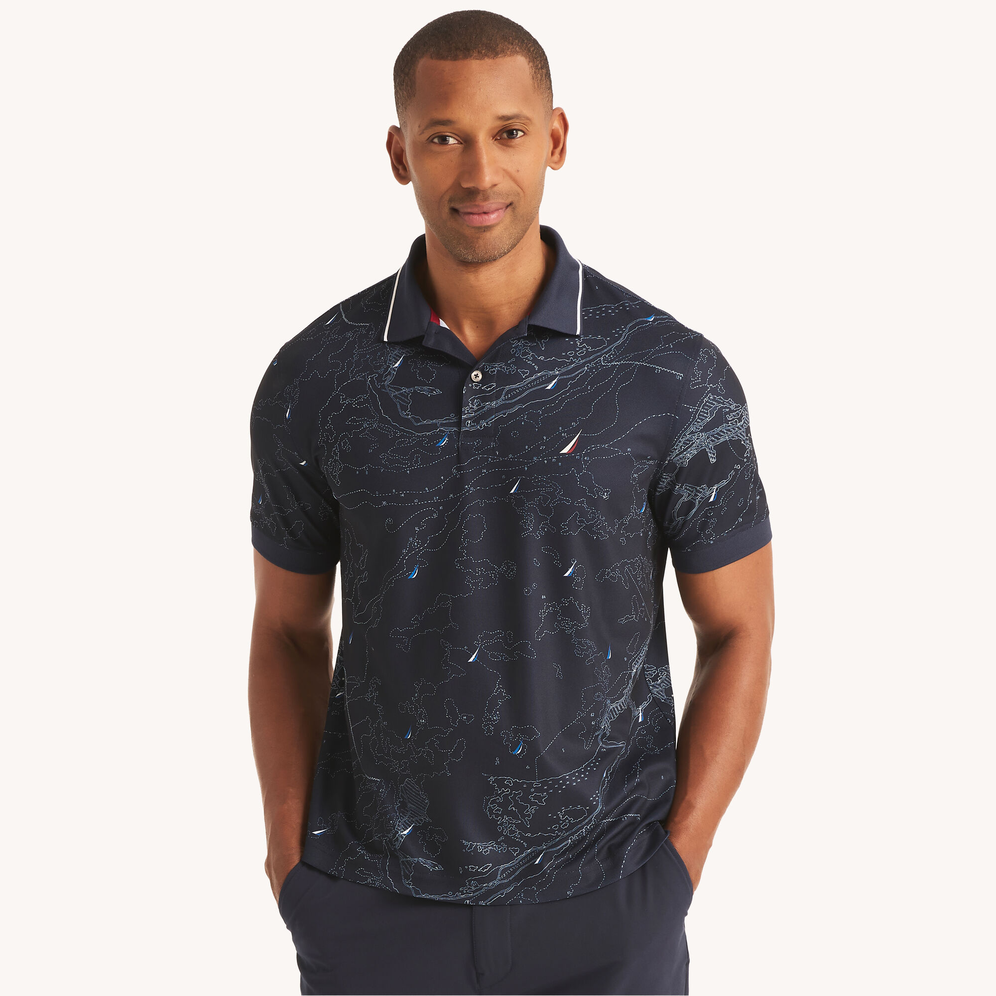 Navtech Classic Fit Printed Polo,Stellar Blue Heather,large