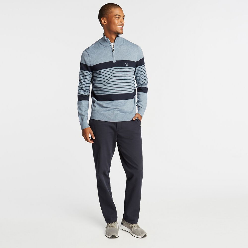 NAVTECH STRIPED QUARTER-ZIP SWEATER,Anchor Blue Heather,large