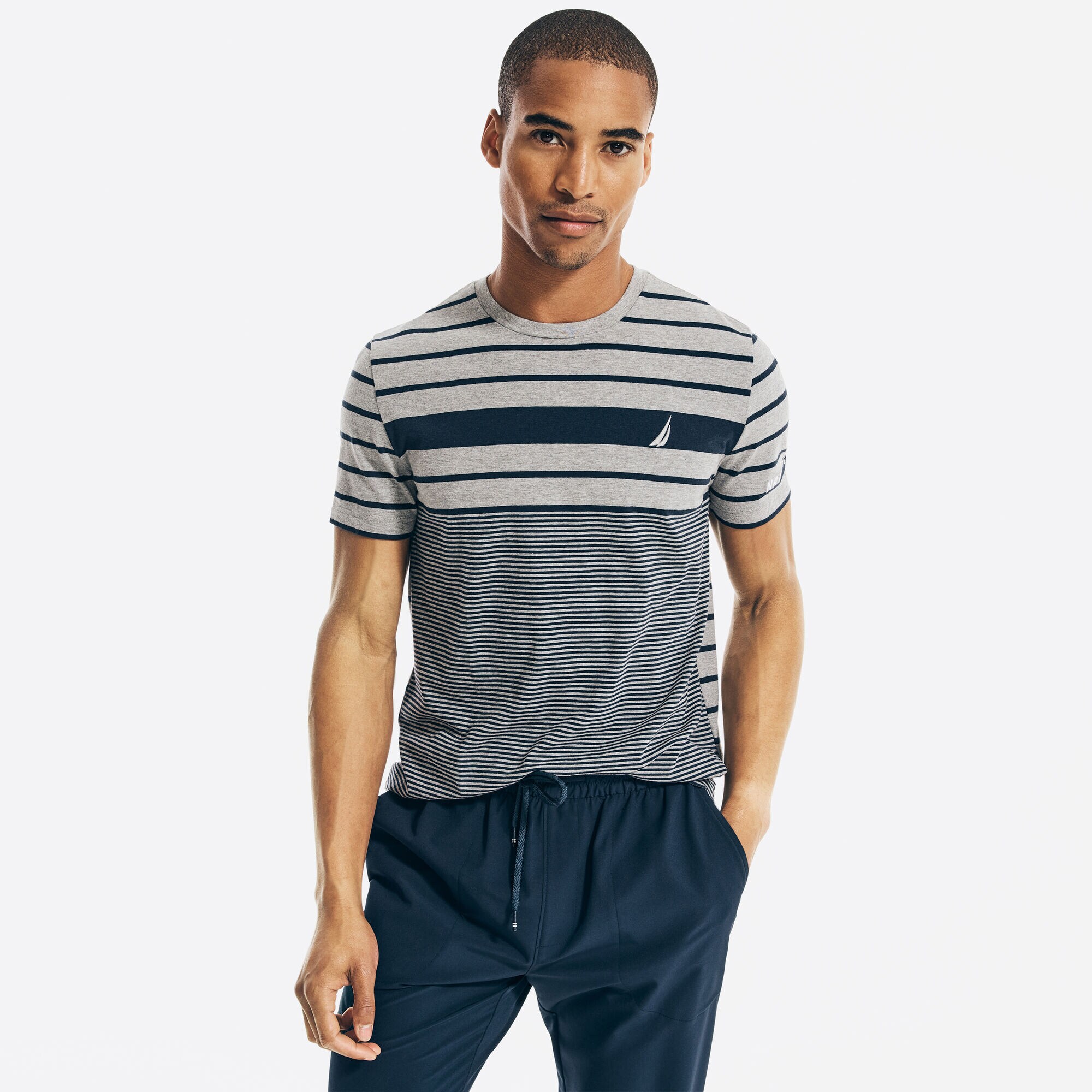 NAVTECH STRIPED T-SHIRT,Stone Grey Heather,large