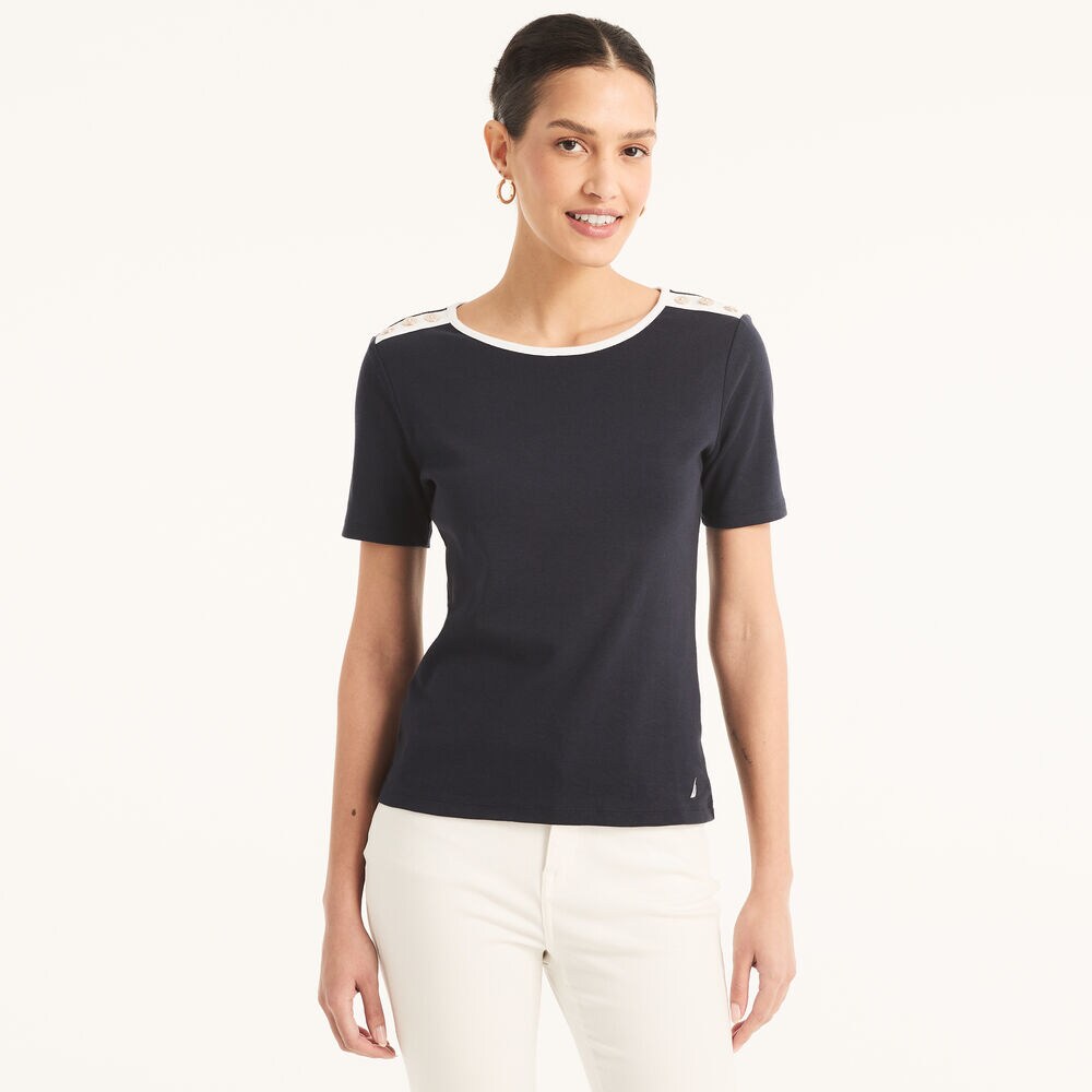Solid Crewneck Top,Navy,large