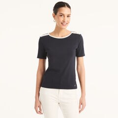 Solid Crewneck Top,Navy,large