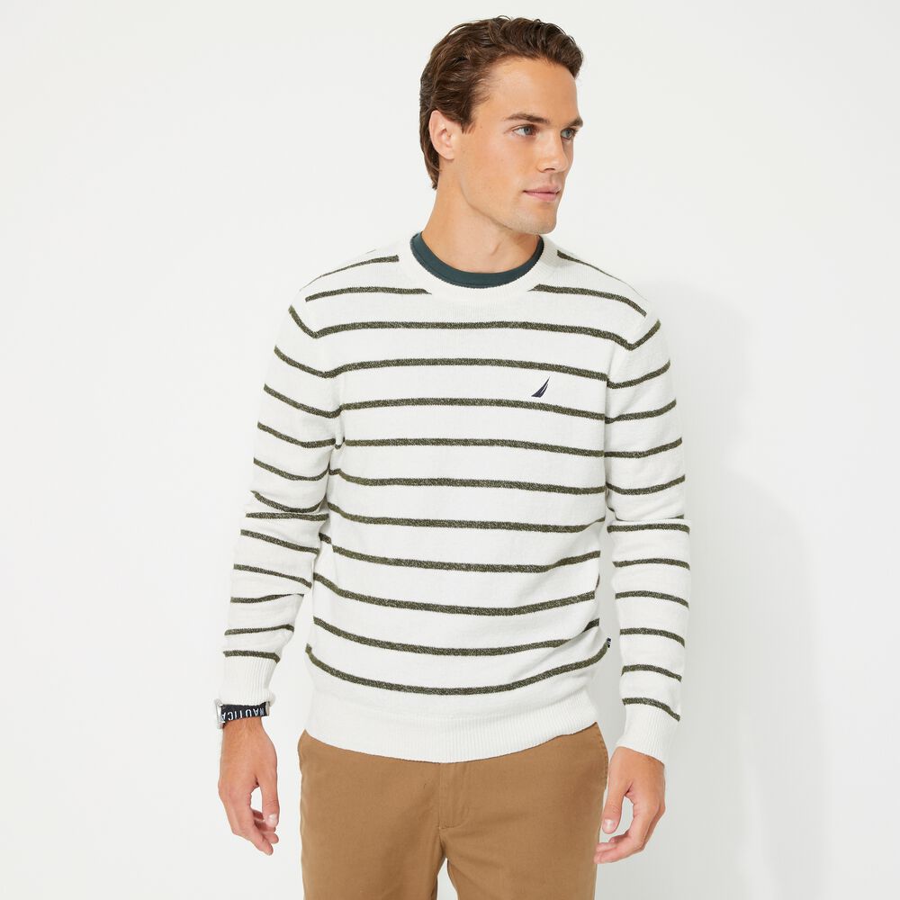 SUSTAINABLY CRAFTED STRIPED SWEATER,Marshmallow,large