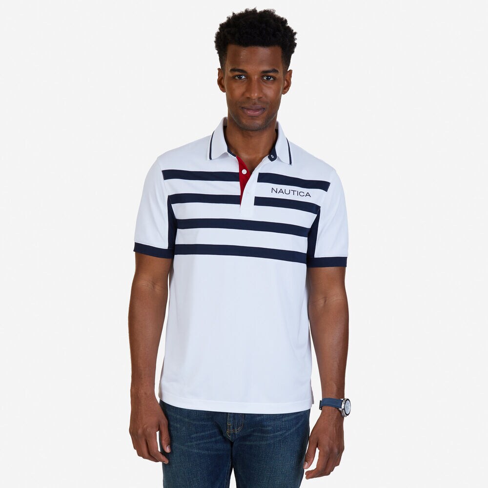 Classic Fit Chest Stripe Wicking Polo Shirt,Bright White,large