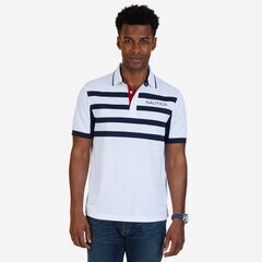 Classic Fit Chest Stripe Wicking Polo Shirt,Bright White,large