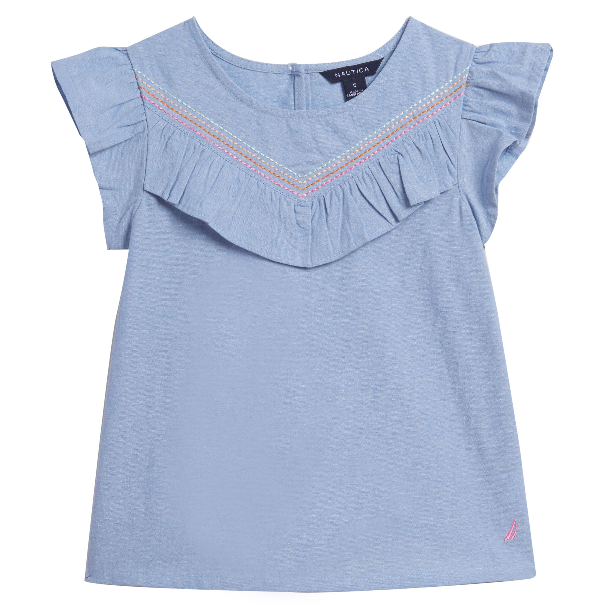 LITTLE GIRLS' CHAMBRAY FLUTTER-SLEEVE TOP (4-6x),Nite Sea Heather,large