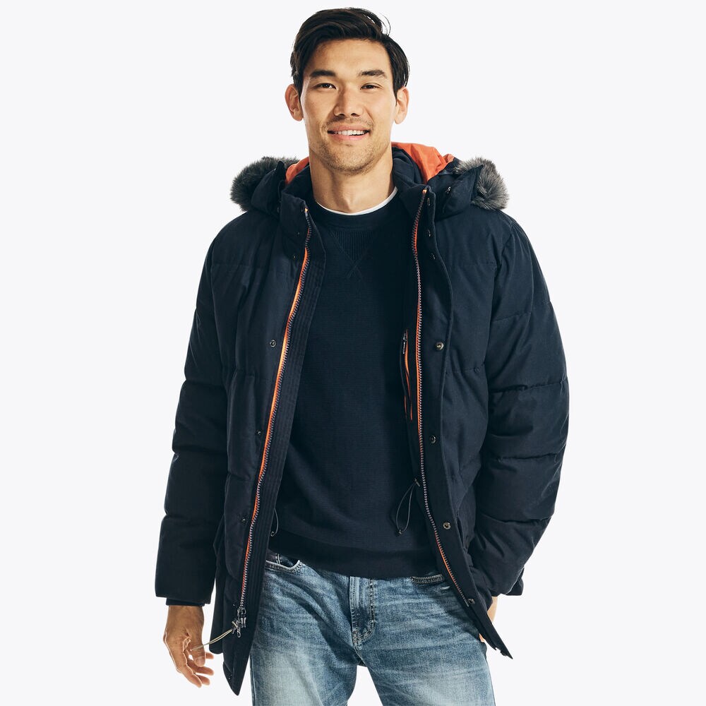 FAUX-FUR TRIMMED PARKA,Navy,large