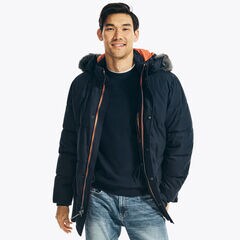 FAUX-FUR TRIMMED PARKA,Navy,large