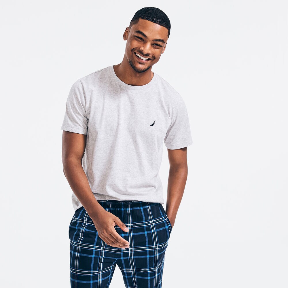 PLAID PAJAMA SET,Grey Heather,large