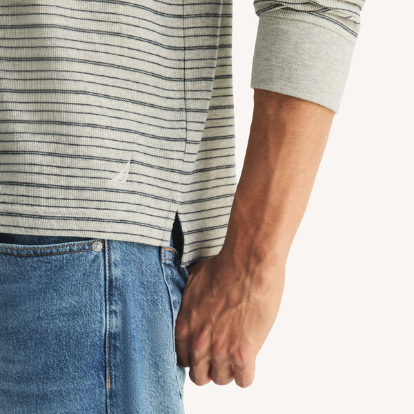 Classic Fit Waffle-Knit Long-Sleeve Striped Polo