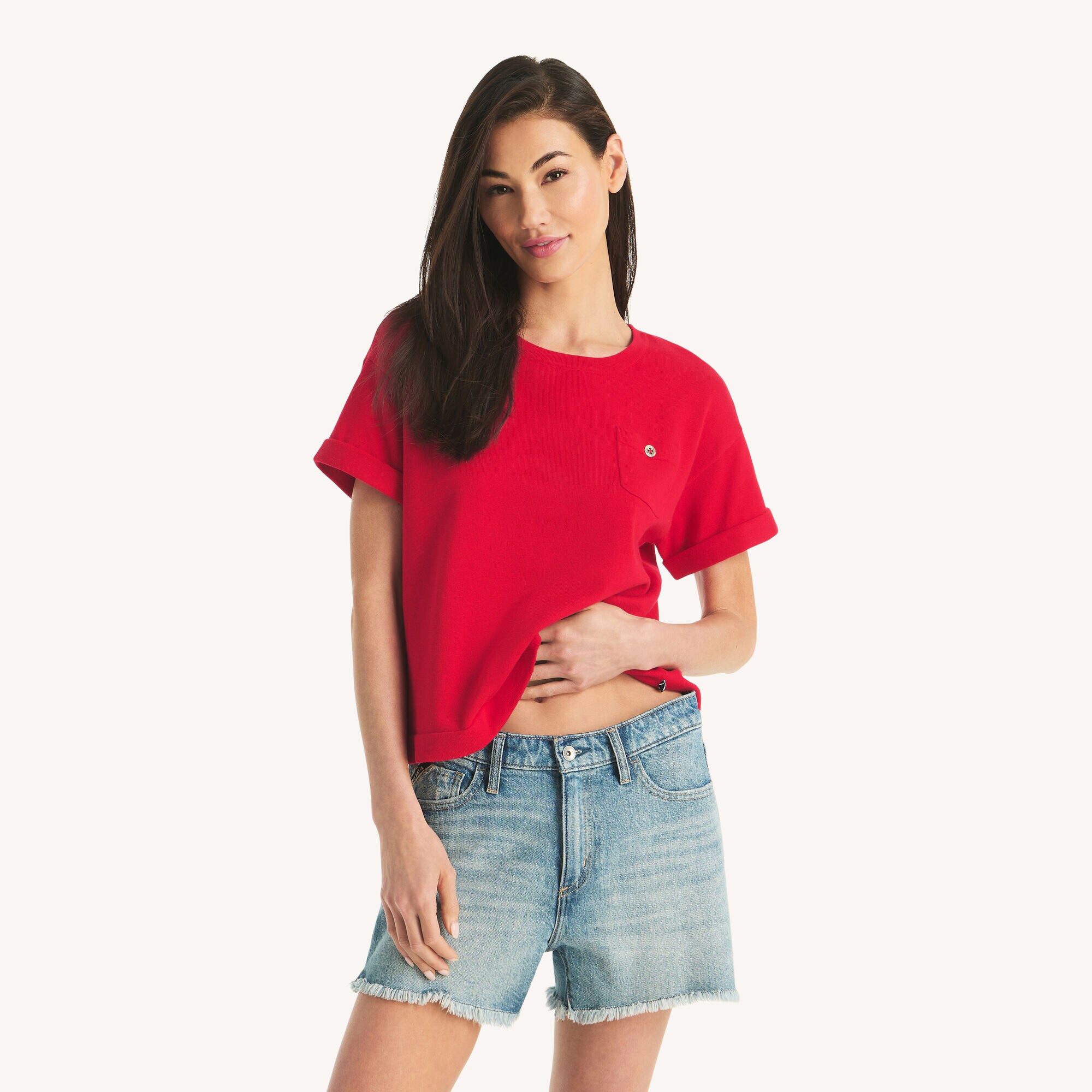 Short-Sleeve Sweater T-Shirt,Mineral Red,large