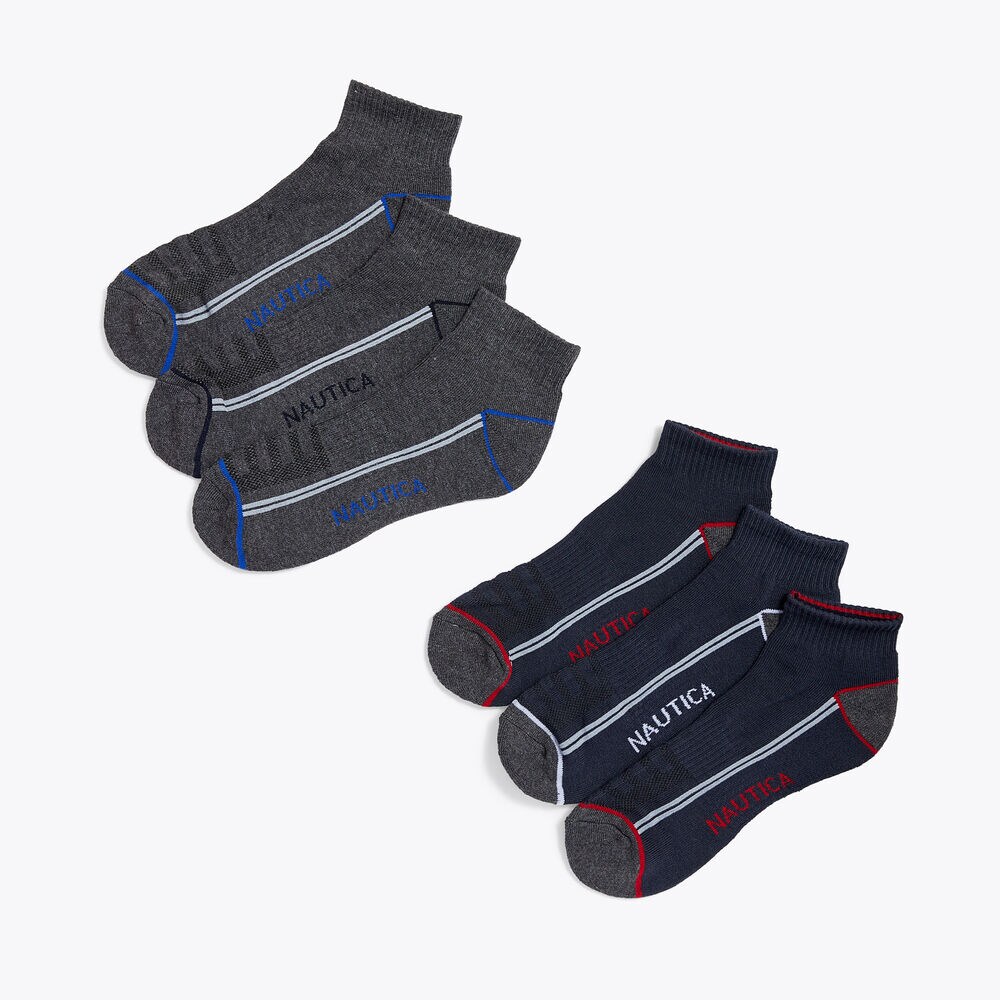 ATHLETIC LOGO QUARTER SOCKS, 6-PACK,True Quarry,large