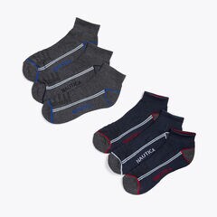 ATHLETIC LOGO QUARTER SOCKS, 6-PACK,True Quarry,large