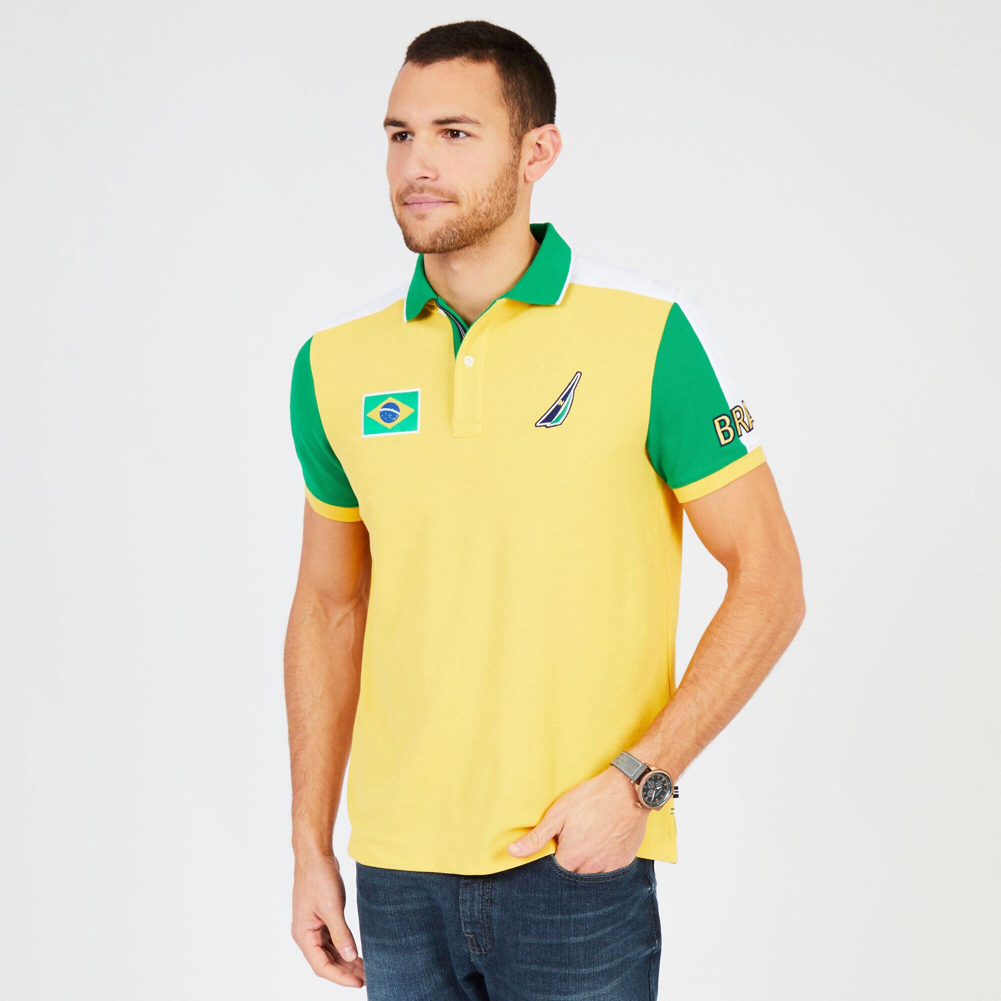 Short Sleeve Slim Fit Brazil Performance Polo,French Vanilla,large