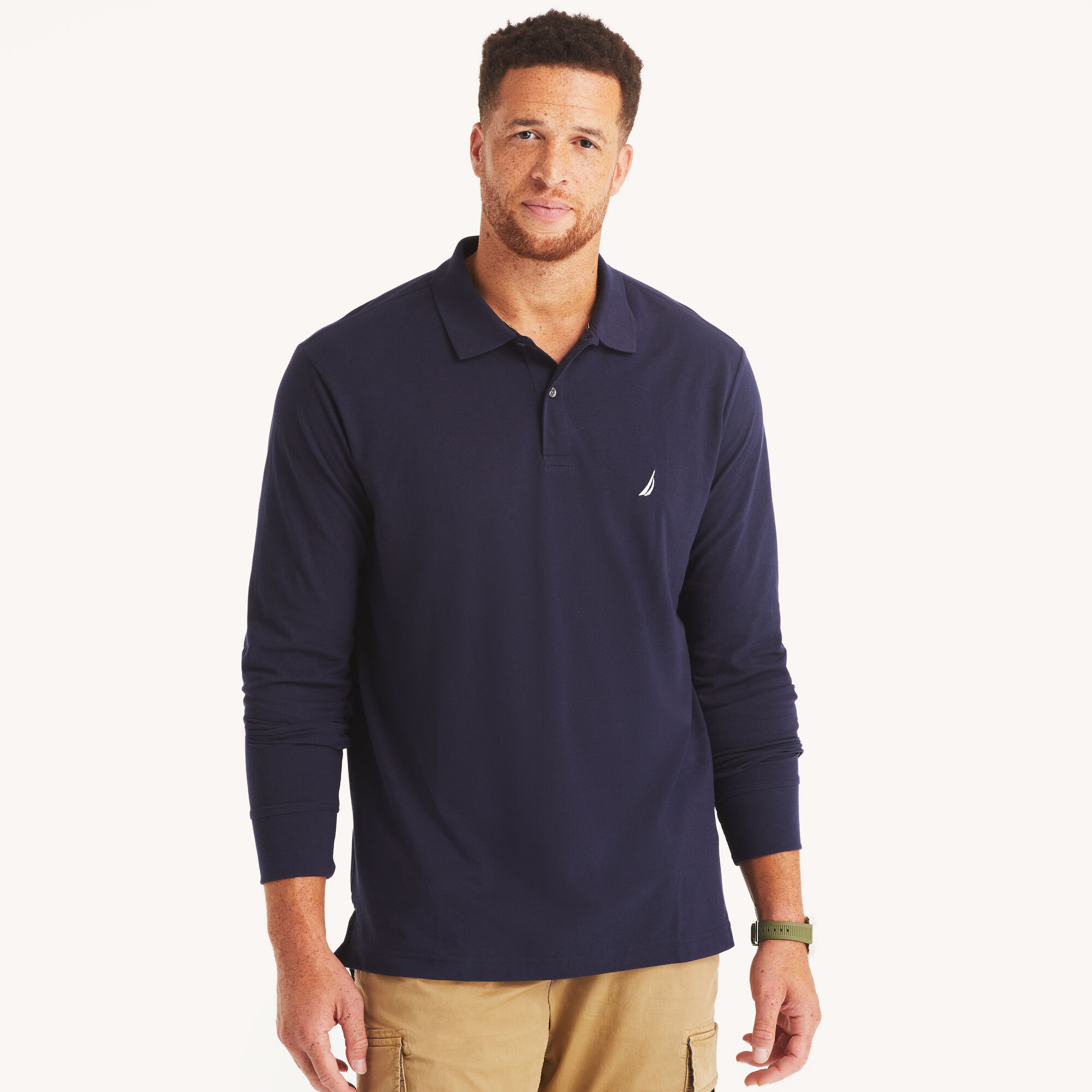 Big & Tall Classic Fit Long Sleeve Deck Polo,Navy,large