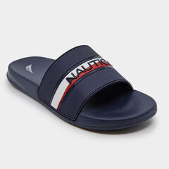 LOGO STRIPE SLIDE SANDALS,Navy,large