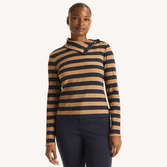 Striped Turtle-Neck Top,Navy,large