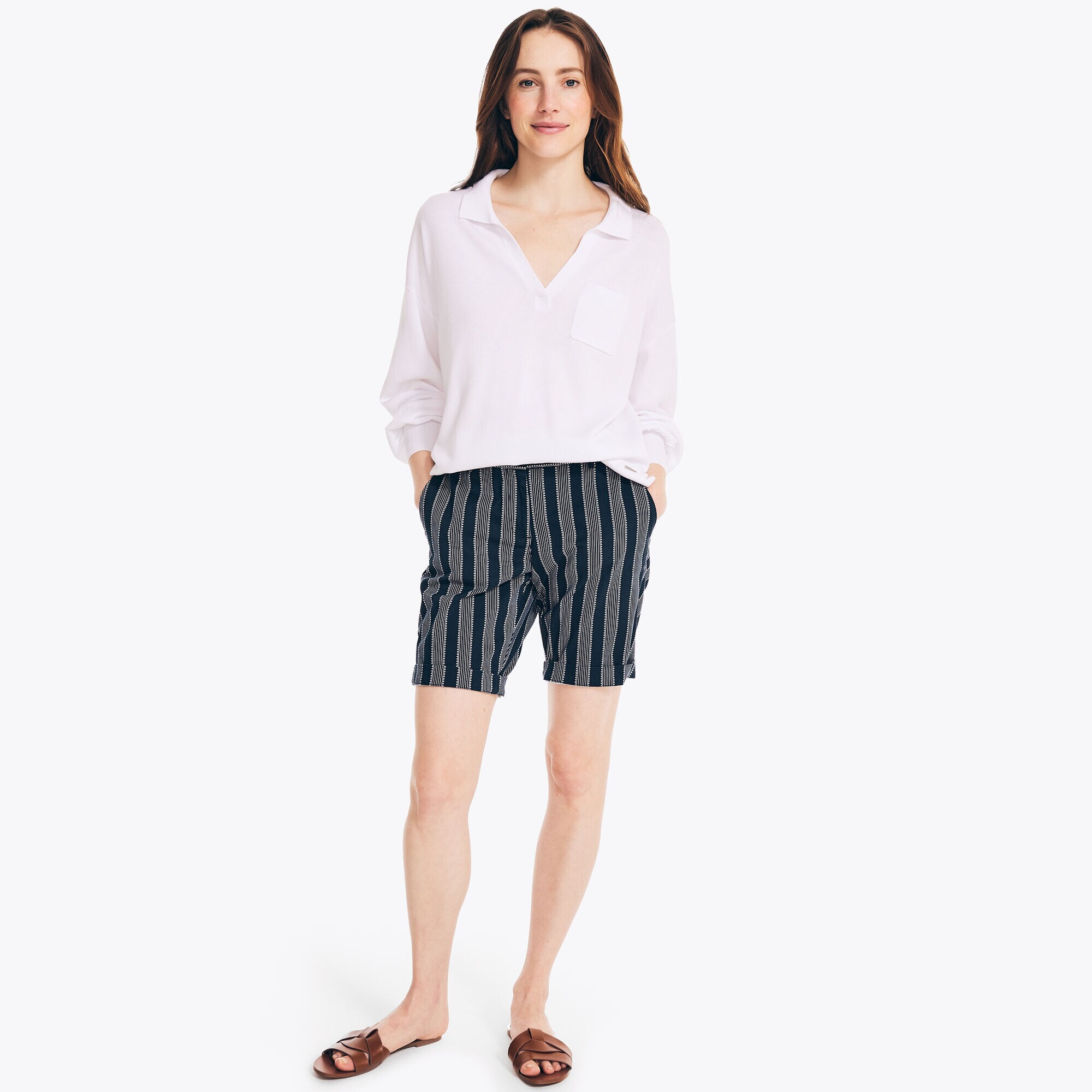 10" STRIPED STRETCH-TWILL SHORT,Stellar Blue Heather,large