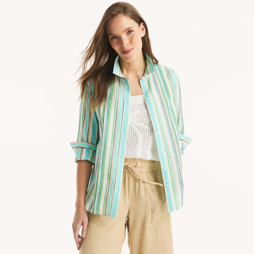 Striped Button-Up Shirt,Blue Mirage,large