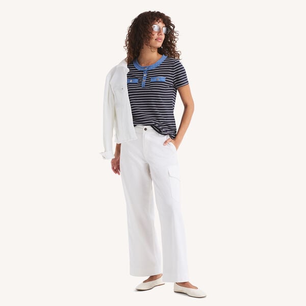 Striped Denim-Trimmed Henley