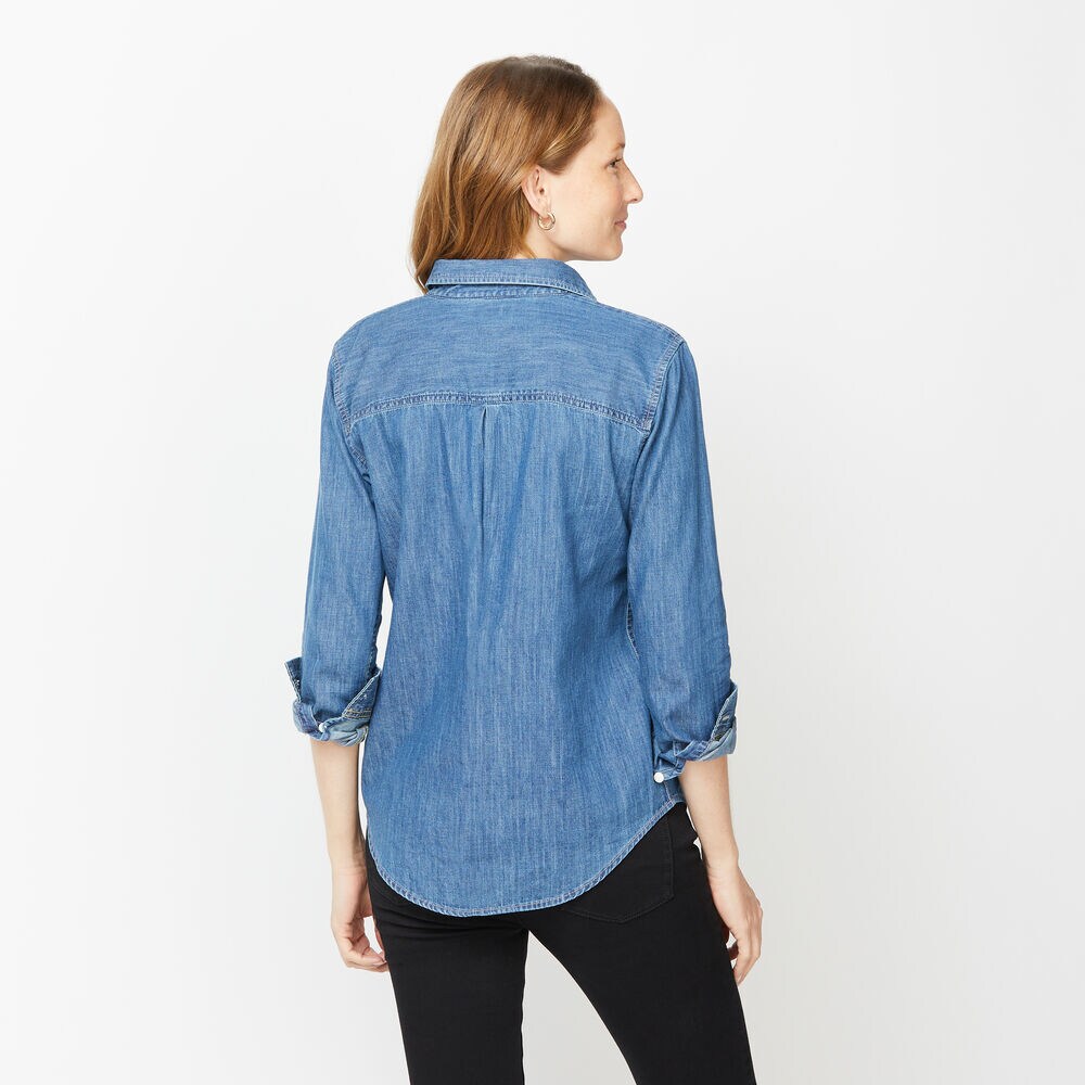 NAUTICA JEANS CO. LONG SLEEVE DENIM POPOVER BOYFRIEND SHIRT,Varsity Blue Wash,large